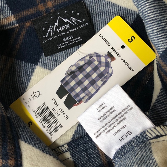 HFX Women’s Oversized Flannel Shirt Utility Jacket Button Down Blue Plaid Size S - Picture 10 of 16